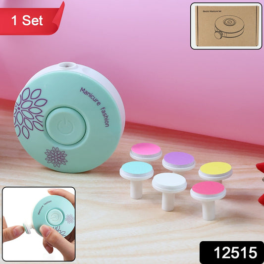Components of baby electric manicure and nail care set with various attachments