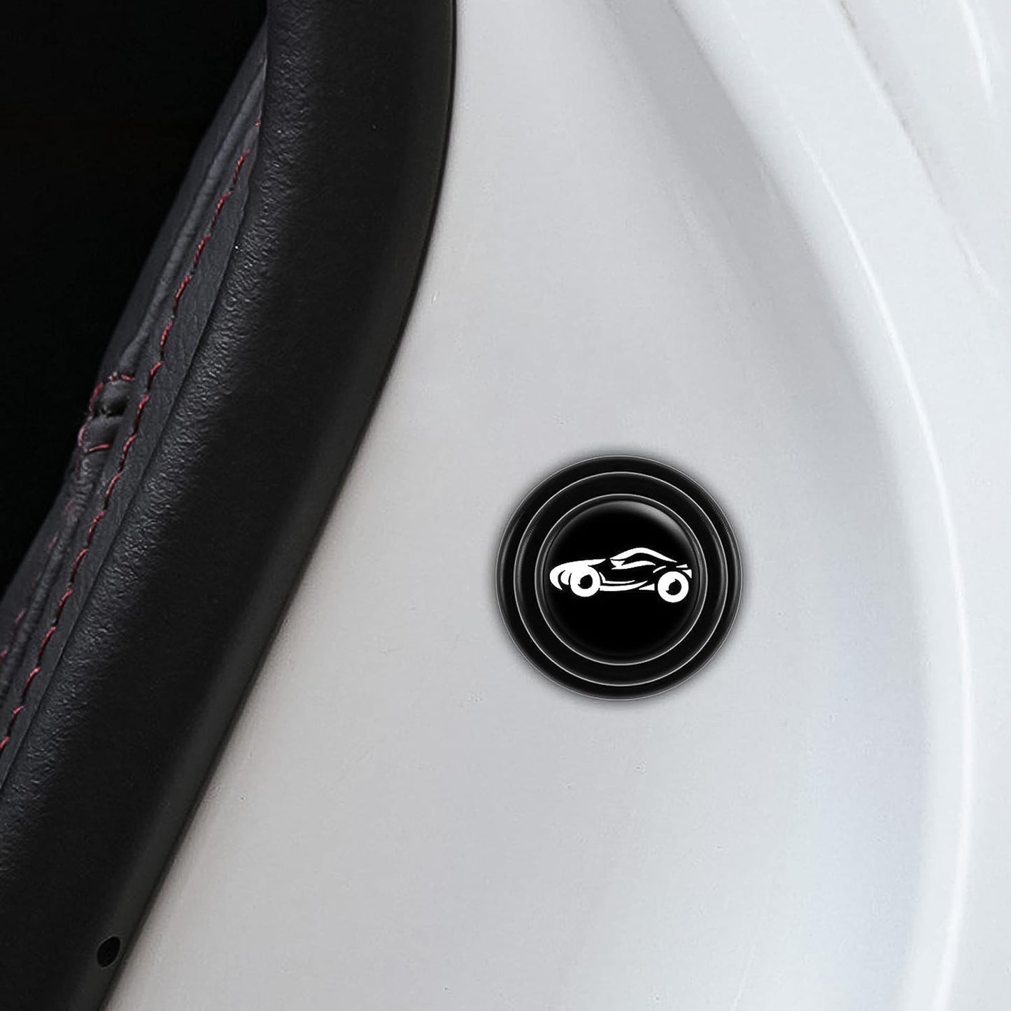 Close-up of the flexible car door protector sticker on a vehicle.