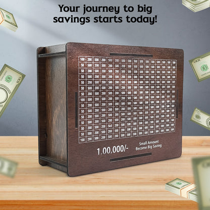 Timber wooden piggy bank money box designed for saving money