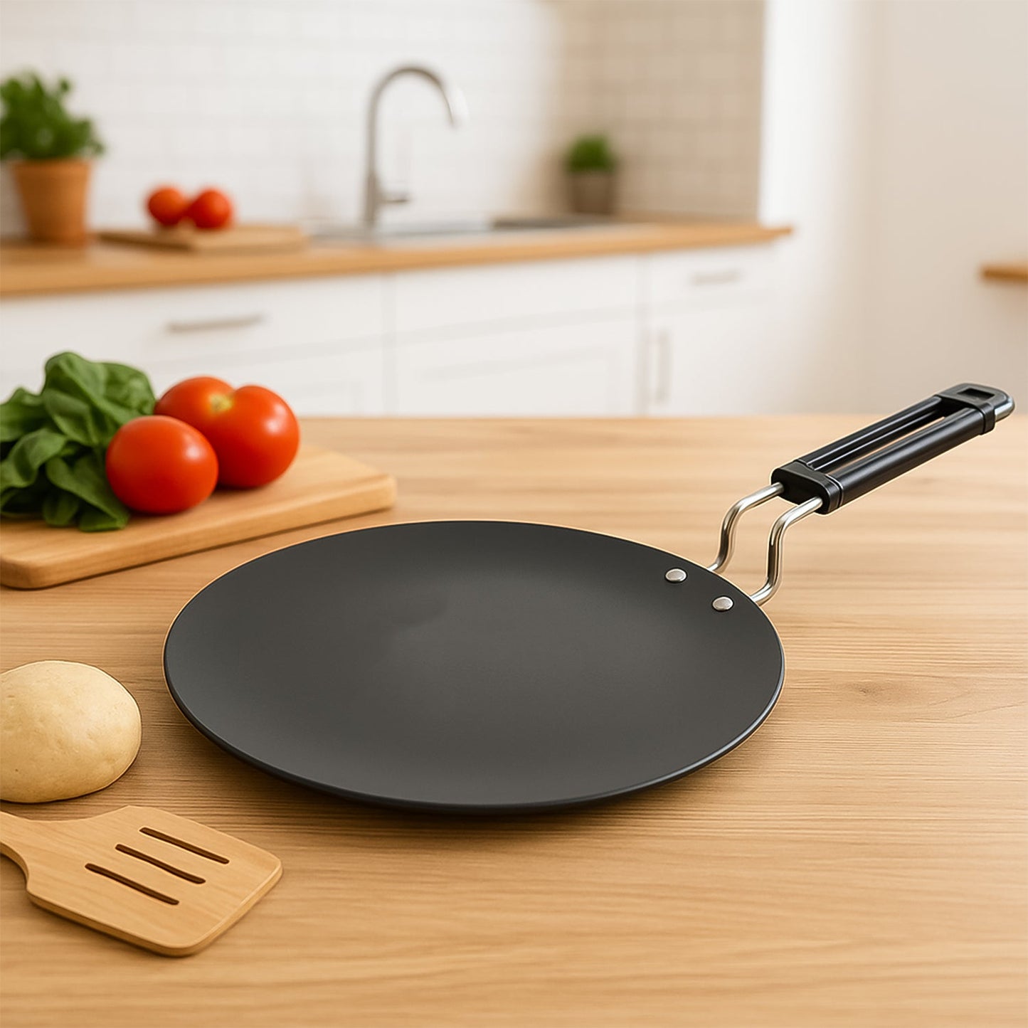Close-up of non-stick cooking surface of 10 inch roti tawa