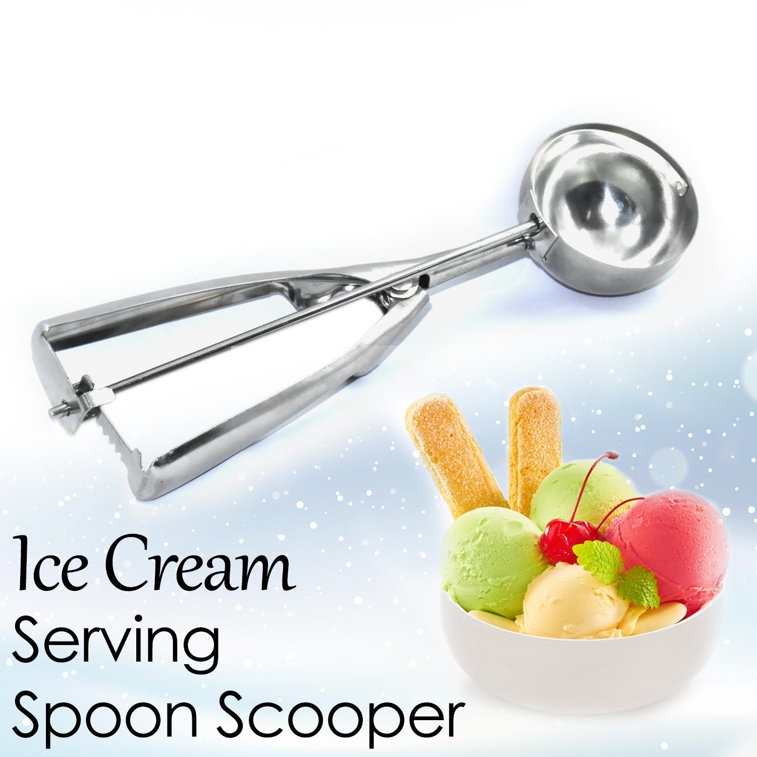 Hand holding the easy-grip handle of the ice cream scooper.