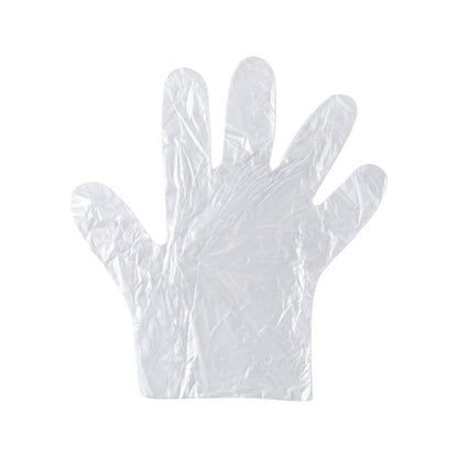 Gloves for hygienic food prep and household cleaning in clear plastic