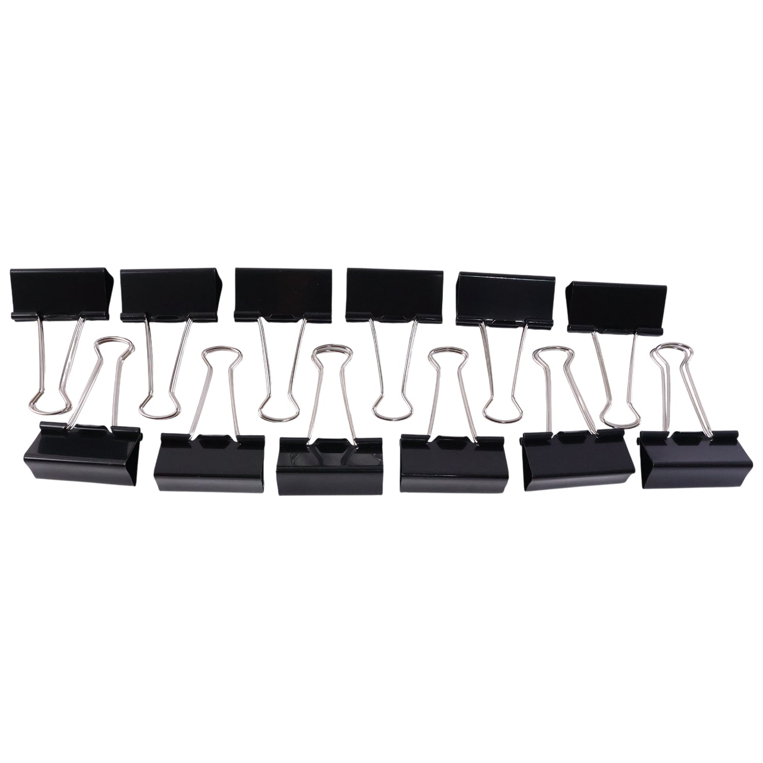 Organized file bundle held with black metal binder clips set