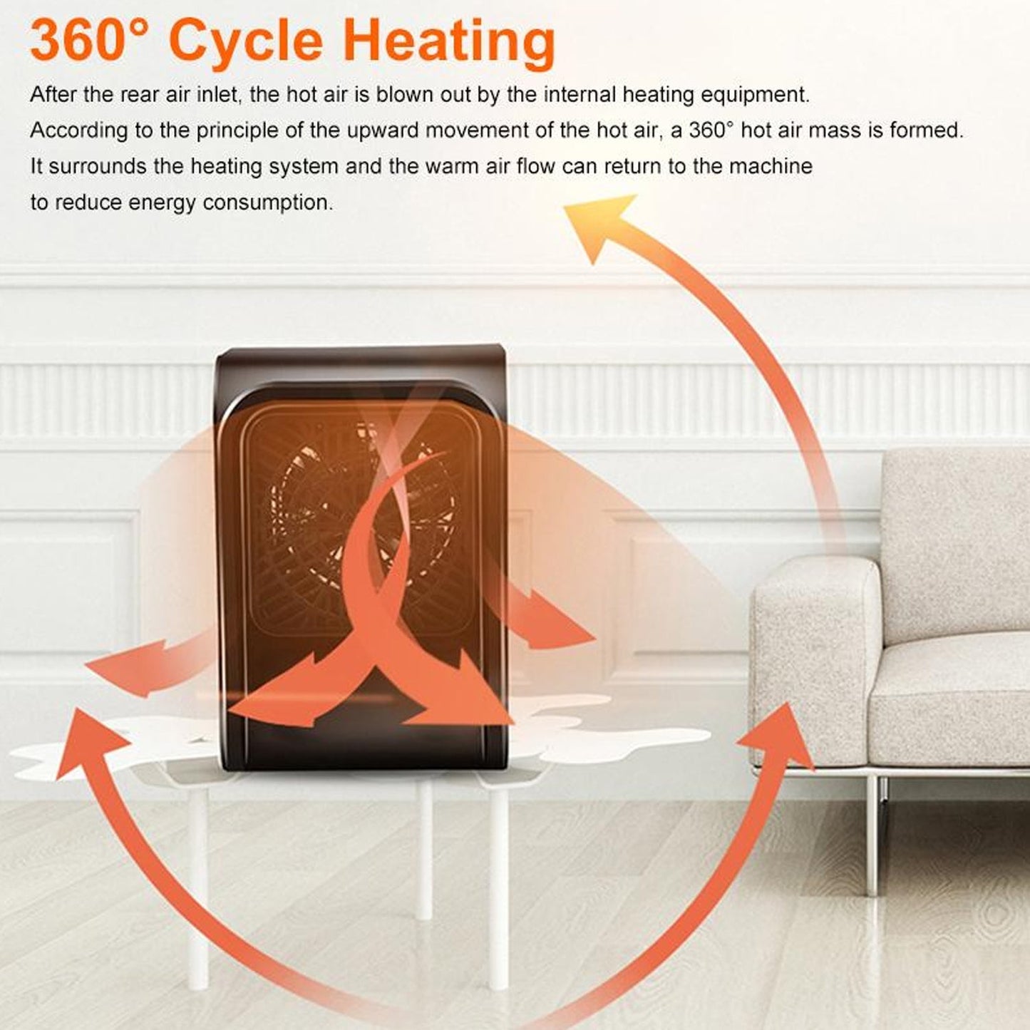 Rear view of the VoltDesk room heater showing vents.