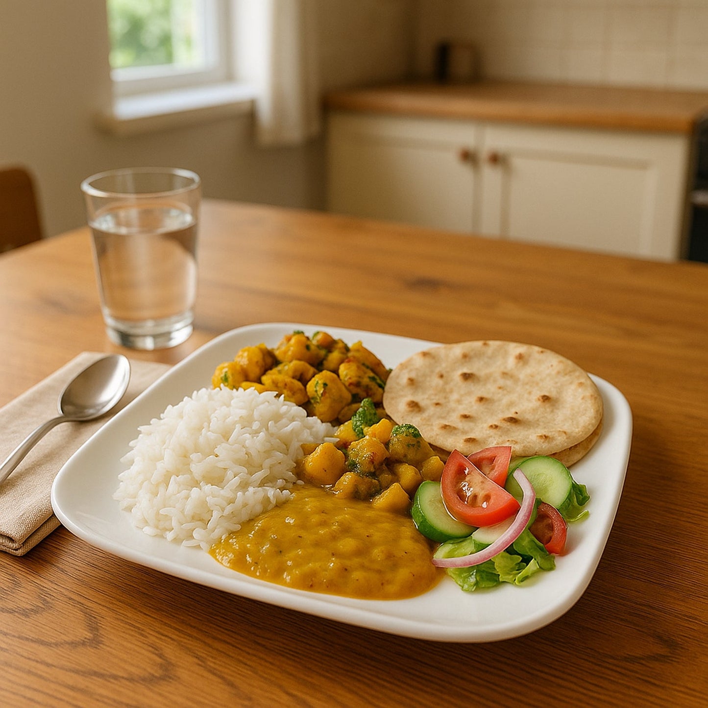 Close-up of premium 32 cm square dinner plate with glossy non-stick surface