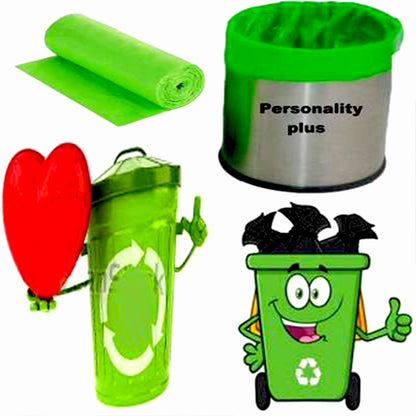 Pack of green biodegradable garbage bags (19x21 inches) for kitchen or office bins.