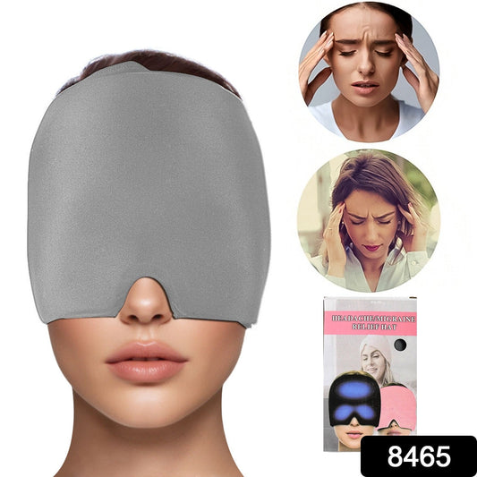 Flexible grey Migraine Relief Cap displayed flat, showcasing its soft gel construction.