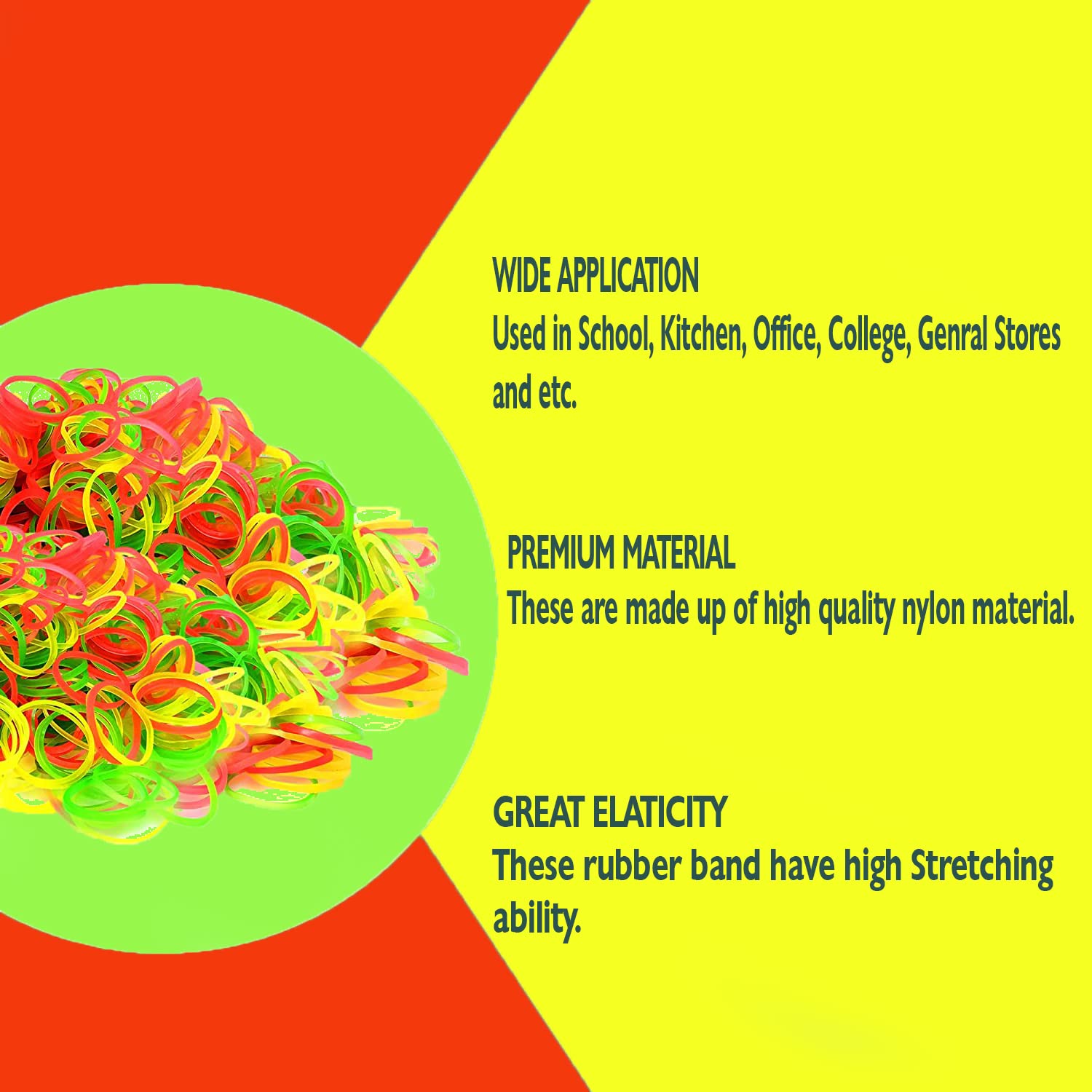 Flexible natural rubber bands in a mix of colors, ideal for home and office tasks.