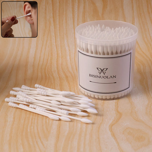 Cotton ear buds neatly stored in a hygienic jar for personal care