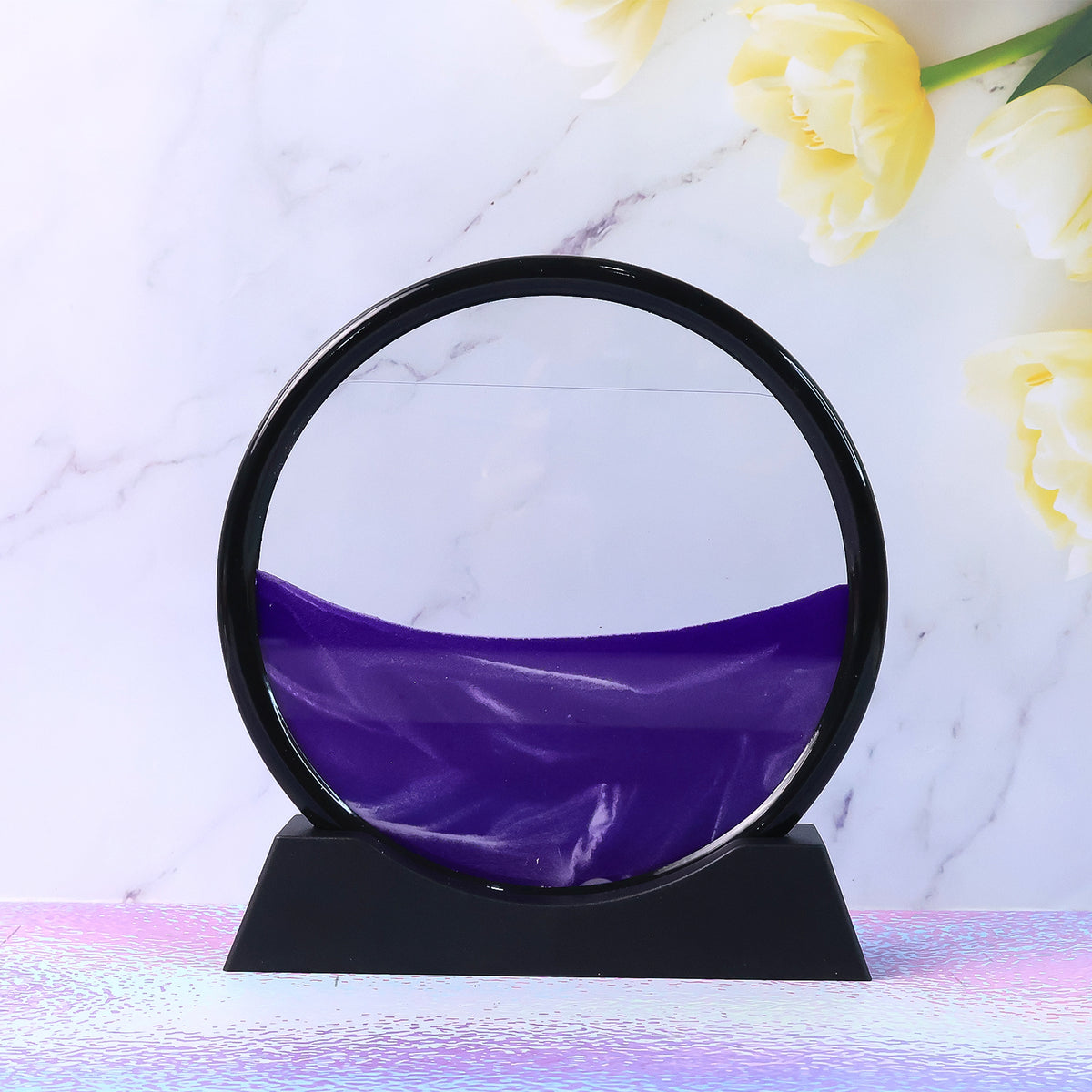 8781 Moving Sand Art Picture Decor 3d Deep Sea Sandscape Liquid Motion Round Glass Frame Display Flowing Sand Relaxing Gift For Kids Adults Painting Artistic Sandscape For Home Office Ornament Desktop Art Bookshelves Decoration (1 Pc )
